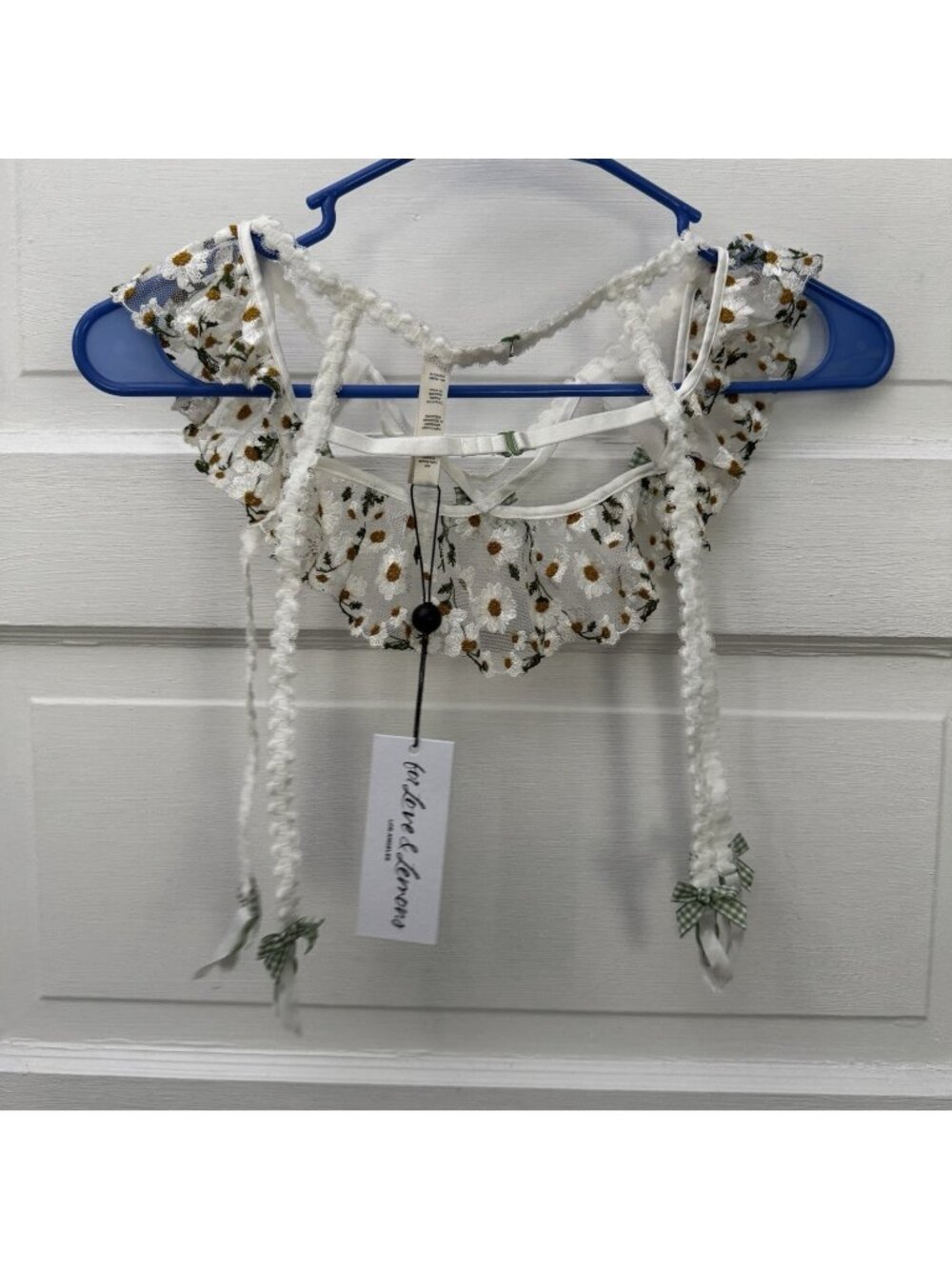 For Love & Lemons Lemon Daisy Embroidered Garter Belt M NWT